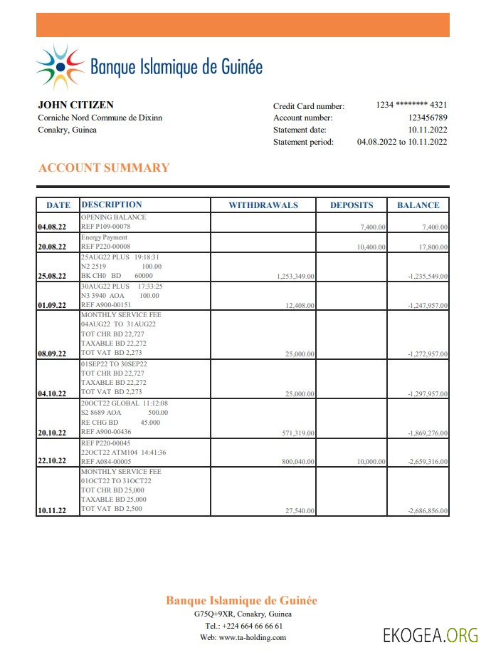 Guinée Déclaration de la Banque Islamique de Guinée